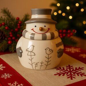 Thompson Ferrier Snowman Christmas Holiday Ceramic Scented Candle Jar with Lid